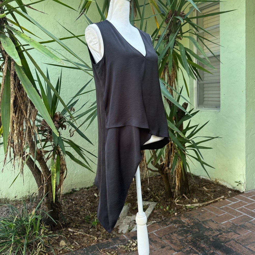 BCBGmaxazria Black Satin V Neck Asymmetrical Top